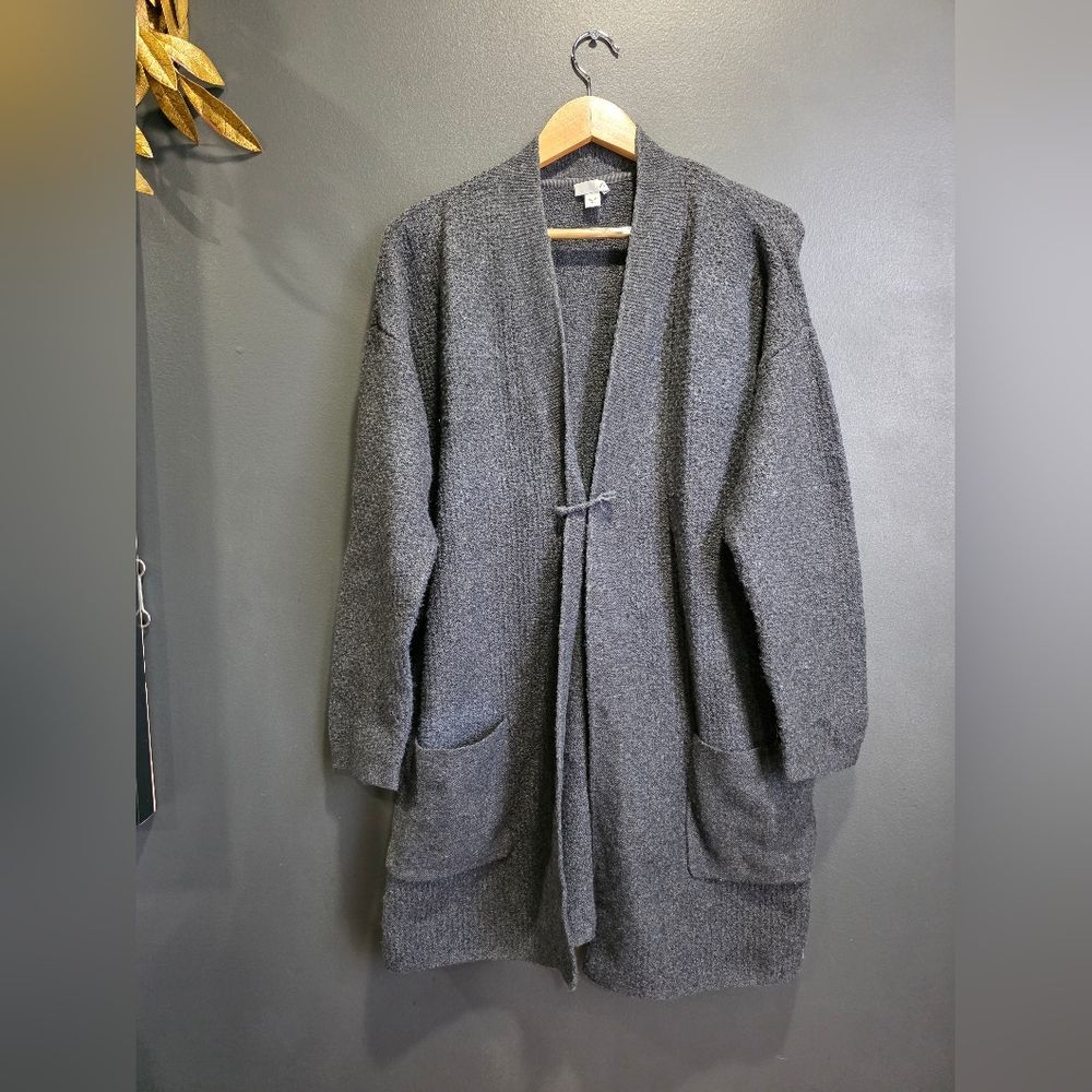 J Jill Coatigan Womens M Gray Long Sleeves Pockets Open Jacket Cardigan Sweater